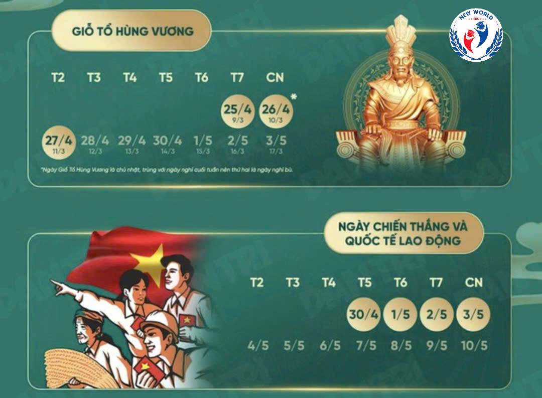 THÔNG BÁO LỊCH NGHỈ LỄ GIỖ TỔ HÙNG VƯƠNG (10/03 ÂL) VÀ LỄ 30/04 - 01/05/2026